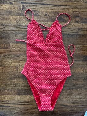 JCrew Red Floral Bathing Suit Size 8 NWT
